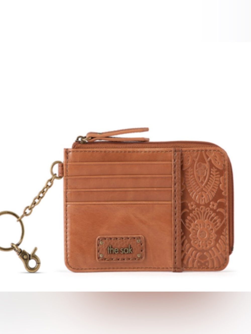 The Sak Embossed Leather Card Wallet Keychain – Tobacco – NWOT The Sak Embossed